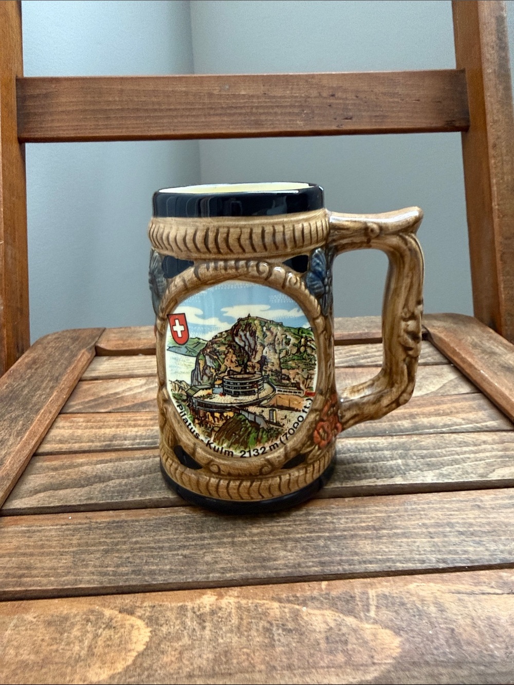 Vintage Swiss Souvenir Beer Stein Mug Pilatus Kulm 2132m Germany Made
